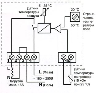 Схема подключения терморегулятора devireg D-132