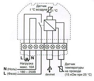 Схема подключения терморегулятора devireg D-550